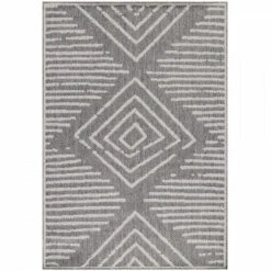 Tapis Extérieur Et Intérieur Terrasse Balcon Tissé Plat - BERBER Gris Et Crème (60x100cm)