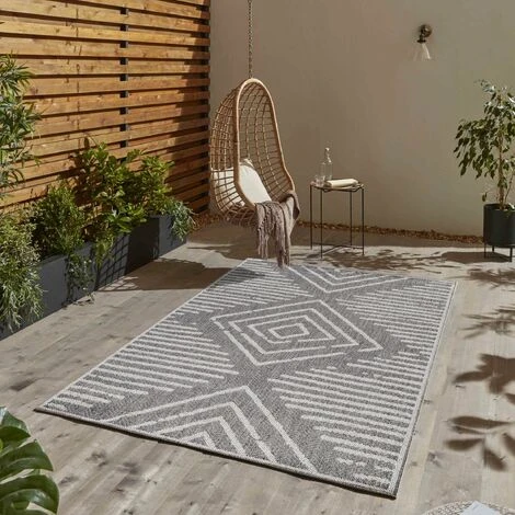 Tapis Extérieur Et Intérieur Terrasse Balcon Tissé Plat - BERBER Gris Et Crème (60x100cm) 4 Tapis Extérieur Et Intérieur Terrasse Balcon Tissé Plat - BERBER Gris Et Crème (60x100cm) – Image 2