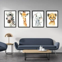 Tableau Et Toile,Affiches Décoration Pour Chambre D'enfant- Posters De Bébé Garçon Ou Fille-Animaux De Safari Dans La Jungle-décoration Murale,A4 ,Guazhuni (4 Pièces) -ATMOSPHERA || VIDAXL || Safavieh Soldes 43480616 2