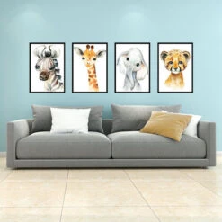 Tableau Et Toile,Affiches Décoration Pour Chambre D'enfant- Posters De Bébé Garçon Ou Fille-Animaux De Safari Dans La Jungle-décoration Murale,A4 ,Guazhuni (4 Pièces) -ATMOSPHERA || VIDAXL || Safavieh Soldes 43480616 3