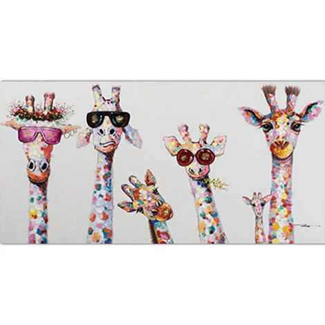 Tableau Toile Decoration, Famille D'animaux Girafe Colorée, 30x60CM,Guazhuni (sans Cadre) 3 Tableau Toile Decoration, Famille D'animaux Girafe Colorée, 30x60CM,Guazhuni (sans Cadre)