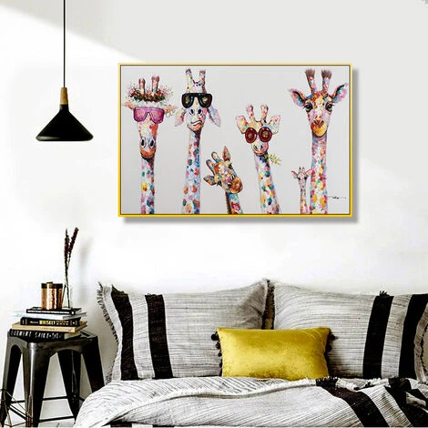 Tableau Toile Decoration, Famille D'animaux Girafe Colorée, 30x60CM,Guazhuni (sans Cadre) 4 Tableau Toile Decoration, Famille D'animaux Girafe Colorée, 30x60CM,Guazhuni (sans Cadre) – Image 2