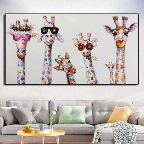 Tableau Toile Decoration, Famille D'animaux Girafe Colorée, 30x60CM,Guazhuni (sans Cadre) 5 Tableau Toile Decoration, Famille D'animaux Girafe Colorée, 30x60CM,Guazhuni (sans Cadre) – Image 3