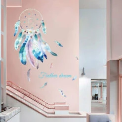 Stickers Muraux Attrape Rêves Autocollant Mural Plume Fleur Décoration Murale Salon Chambre Bébé Fille Pépinière Enfant GrooFoo (81×59cm)