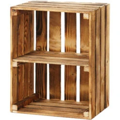 GrandBox Caisse En Bois Flammé 50x40x30 Avec étagère Vintage Retro:Lot De 1