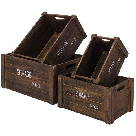 Rebecca Mobili Lot De 4 Boite De Rangement Caisse Bois Gris Vintage 17x36x25 3 Rebecca Mobili Lot De 4 Boite De Rangement Caisse Bois Gris Vintage 17x36x25
