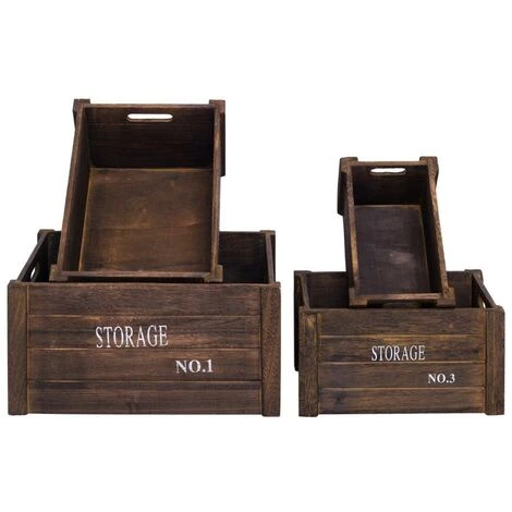 Rebecca Mobili Lot De 4 Boite De Rangement Caisse Bois Gris Vintage 17x36x25 4 Rebecca Mobili Lot De 4 Boite De Rangement Caisse Bois Gris Vintage 17x36x25 – Image 2