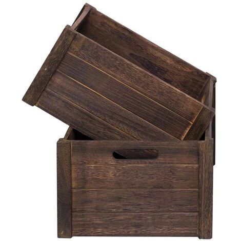 Rebecca Mobili Lot De 4 Boite De Rangement Caisse Bois Gris Vintage 17x36x25 5 Rebecca Mobili Lot De 4 Boite De Rangement Caisse Bois Gris Vintage 17x36x25 – Image 3