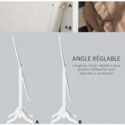 HOMCOM Miroir à Pied Ovale Style Shabby Chic Inclinaison Réglable Dim. 47L X 45l X 154H Cm MDF Blanc -ATMOSPHERA || VIDAXL || Safavieh Soldes 47140753 4