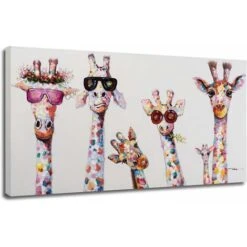 Graffiti Art Peinture Sur Toile Motif Girafes Curieuses Impression De Famille Impression Décorative Pour Chambre D'enfant -Versailles (Sans Cadre, 50x100cm)