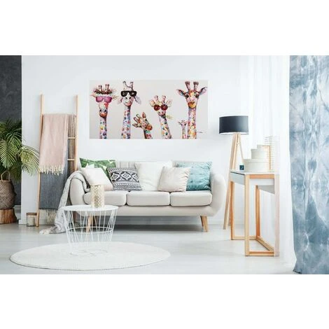 Graffiti Art Peinture Sur Toile Motif Girafes Curieuses Impression De Famille Impression Décorative Pour Chambre D'enfant -Versailles (Sans Cadre, 50x100cm) 4 Graffiti Art Peinture Sur Toile Motif Girafes Curieuses Impression De Famille Impression Décorative Pour Chambre D'enfant -Versailles (Sans Cadre, 50x100cm) – Image 2