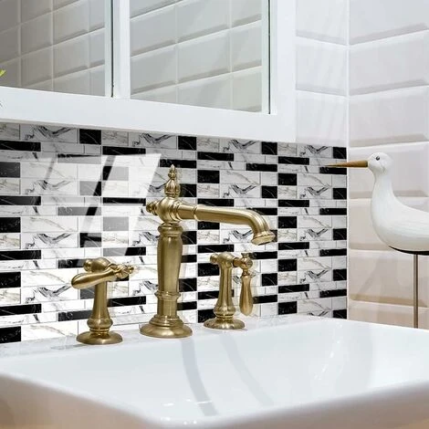 Stickers Cuisine Et Salle De Bain Autocollant Mural Adhésive Décorative à Carreaux De Ciment Adhesif Pour Carrelage Mural Pour Salle De Bain Ou Cuisine Autocollant (Noir Blanc,24pcs) Guazhuni 7 Stickers Cuisine Et Salle De Bain Autocollant Mural Adhésive Décorative à Carreaux De Ciment Adhesif Pour Carrelage Mural Pour Salle De Bain Ou Cuisine Autocollant (Noir Blanc,24pcs) Guazhuni – Image 5