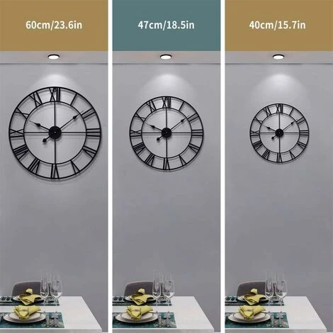 Horloge Murale Silencieuse Vintage 60 Cm Avec Chiffres Romains Sans Tic-tac, En Métal - Décoration D’intérieur Pour Salon, Cuisine, Café, Hôtel Et Bureau 7 Horloge Murale Silencieuse Vintage 60 Cm Avec Chiffres Romains Sans Tic-tac, En Métal - Décoration D’intérieur Pour Salon, Cuisine, Café, Hôtel Et Bureau – Image 5