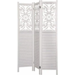 Paravent En Bois De Pin Cérusé En Blanc, Campagne