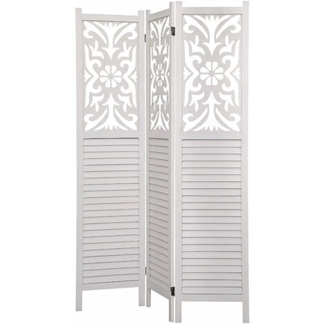 Paravent En Bois De Pin Cérusé En Blanc, Campagne 3 Paravent En Bois De Pin Cérusé En Blanc, Campagne