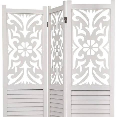 Paravent En Bois De Pin Cérusé En Blanc, Campagne 4 Paravent En Bois De Pin Cérusé En Blanc, Campagne – Image 2