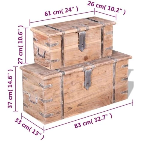 Ensemble De Deux Coffres De Rangement Bois D'Acacia VidaXL 5 Ensemble De Deux Coffres De Rangement Bois D'Acacia VidaXL – Image 3