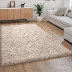 Paco Home Tapis Poils Hauts Moelleux Moderne Shaggy Style Flokati Confortable Uni Beige 60x90 Cm