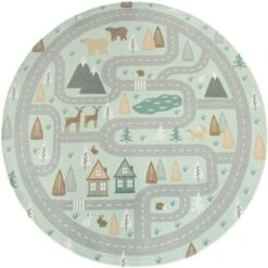 Paco Home Tapis Chambre Enfant Tapis De Jeux Tapis Bébé Route Ours Élan Arbres Vert Gris 80 Cm Rond -ATMOSPHERA || VIDAXL || Safavieh Soldes 50624855 5