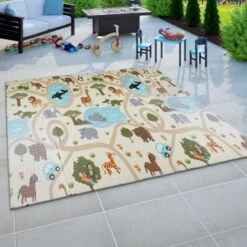 Paco Home Tapis Jeu Chambre Enfant Pliable Motif Animal Mappemonde Réversible Gris Beige 150x200 Cm -ATMOSPHERA || VIDAXL || Safavieh Soldes 50625239 4