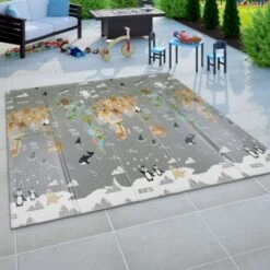 Paco Home Tapis Jeu Chambre Enfant Pliable Motif Animal Mappemonde Réversible Gris Beige 150x200 Cm -ATMOSPHERA || VIDAXL || Safavieh Soldes 50625239 5