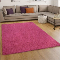Paco Home Tapis Shaggy Longues Mèches En Rose 80 Cm Rond