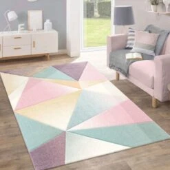 Paco Home Tapis Poils Ras Moderne Tendance Pastel Géométrique Inspiration Multicolore 60x100 Cm
