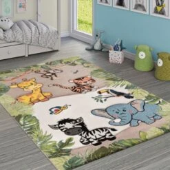 Paco Home Tapis Pour Enfant Jungle Animaux Beige Crème 80x150 Cm