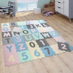 Paco Home Tapis Puzzle Tapis De Jeux Tapis En Mousse Tapis Bébé Chiffres Pastel 32x32 Cm X 36 Pièces