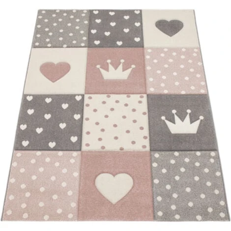 Paco Home Tapis Enfant Couleurs Pastel À Carreaux Points Cœurs Étoiles Blanc Gris Rose 120 Cm Rond 7 Paco Home Tapis Enfant Couleurs Pastel À Carreaux Points Cœurs Étoiles Blanc Gris Rose 120 Cm Rond – Image 5