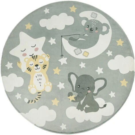 Paco Home Tapis Chambre Enfant Tapis De Jeux Tapis Bébé Étoile Nuage Lune Gris Blanc 80 Cm Rond 7 Paco Home Tapis Chambre Enfant Tapis De Jeux Tapis Bébé Étoile Nuage Lune Gris Blanc 80 Cm Rond – Image 5