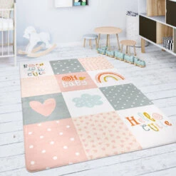 Paco Home Tapis Chambre Enfant Tapis De Jeux Tapis Bébé Losanges Gris Rose Blanc 80x150 Cm