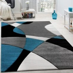 Paco Home Créateur Tapis Moderne Motifs Géométriques Découpe Des Contours En Turquoise Gris Noir 60x110 Cm