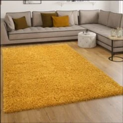 Paco Home Tapis Poils Longs Shaggy Salon Poils Longs Moelleux Uni En Jaune 60x100 Cm