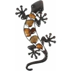 Métal Gecko Décoration Murale Extérieure Lézard Jardin Art Décorations Suspendues Pour Patio Ou Clôture, 15 Pouces De Long
