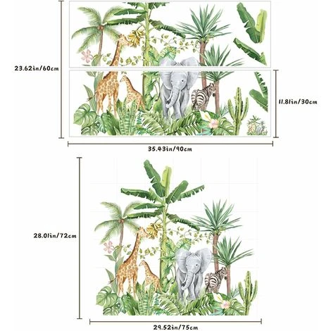 Autocollants Muraux Cartoon Animal De Forêt Tropicale Humide, Amovibles De Plantes Vertes Lion Girafe Éléphant Stickers, DIY Mur Art Décor Décorations Pour La Mur Fenêtres Maison Pour Salon,75x72cm,St 5 Autocollants Muraux Cartoon Animal De Forêt Tropicale Humide, Amovibles De Plantes Vertes Lion Girafe Éléphant Stickers, DIY Mur Art Décor Décorations Pour La Mur Fenêtres Maison Pour Salon,75x72cm,St – Image 3