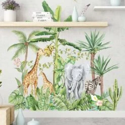 Autocollants Muraux Cartoon Animal De Forêt Tropicale Humide, Amovibles De Plantes Vertes Lion Girafe Éléphant Stickers, DIY Mur Art Décor Décorations Pour La Mur Fenêtres Maison Pour Salon,75x72cm,St 10 Autocollants Muraux Cartoon Animal De Forêt Tropicale Humide, Amovibles De Plantes Vertes Lion Girafe Éléphant Stickers, DIY Mur Art Décor Décorations Pour La Mur Fenêtres Maison Pour Salon,75x72cm,St -ATMOSPHERA || VIDAXL || Safavieh Soldes 52973221 4