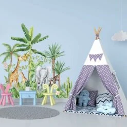 Autocollants Muraux Cartoon Animal De Forêt Tropicale Humide, Amovibles De Plantes Vertes Lion Girafe Éléphant Stickers, DIY Mur Art Décor Décorations Pour La Mur Fenêtres Maison Pour Salon,75x72cm,St 11 Autocollants Muraux Cartoon Animal De Forêt Tropicale Humide, Amovibles De Plantes Vertes Lion Girafe Éléphant Stickers, DIY Mur Art Décor Décorations Pour La Mur Fenêtres Maison Pour Salon,75x72cm,St -ATMOSPHERA || VIDAXL || Safavieh Soldes 52973221 5