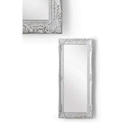 Baroni Home Miroir Mural - Miroir Mural Avec Cadre Rectangulaire En Bois Blanc Vieilli, Miroir Style Shabby Chic, Miroir Salle De Bain, Miroir Vieilli De Salon, Miroir Mural Pour Chambre, 65x28 Cm