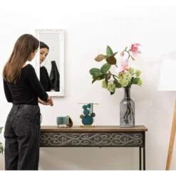 Baroni Home Miroir Mural - Miroir Mural Avec Cadre Rectangulaire En Bois Blanc Vieilli, Miroir Style Shabby Chic, Miroir Salle De Bain, Miroir Vieilli De Salon, Miroir Mural Pour Chambre, 65x28 Cm -ATMOSPHERA || VIDAXL || Safavieh Soldes 53299416 4