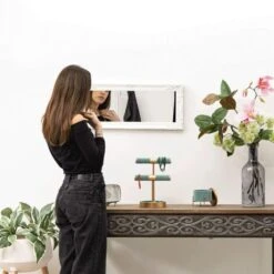 Baroni Home Miroir Mural - Miroir Mural Avec Cadre Rectangulaire En Bois Blanc Vieilli, Miroir Style Shabby Chic, Miroir Salle De Bain, Miroir Vieilli De Salon, Miroir Mural Pour Chambre, 65x28 Cm -ATMOSPHERA || VIDAXL || Safavieh Soldes 53299416 5