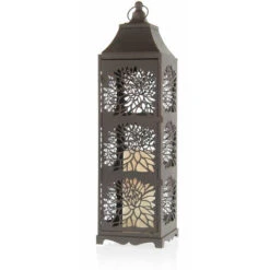 Lanterne En Métal Avec Ornements Incl. Bougie LED - Brun Foncé - Modèle : 56 Cm (grand)