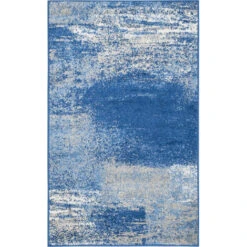 Tapis D'intérieur Abstrait Moderne Tissé à La Puissance, Collection Adirondack, ADR112, En Argent & Bleu, 91 X 152 Cm Par SAFAVIEH