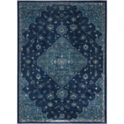 Tapis D'intérieur Traditionnel Tissé à La Puissance, Collection Vintage, VTG873, En Bleu Marine & Bleu Canard, 99 X 140 Cm Par SAFAVIEH