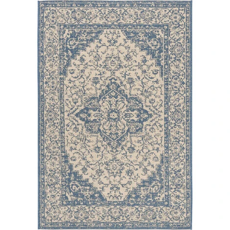 Tapis D'intérieur/extérieur Médaillon Tissé à La Puissance, Collection Maison De Plage, BHS137, En Crème & Bleu, 79 X 152 Cm Par SAFAVIEH 3 Tapis D'intérieur/extérieur Médaillon Tissé à La Puissance, Collection Maison De Plage, BHS137, En Crème & Bleu, 79 X 152 Cm Par SAFAVIEH