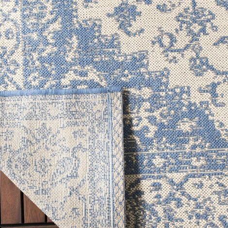 Tapis D'intérieur/extérieur Médaillon Tissé à La Puissance, Collection Maison De Plage, BHS137, En Crème & Bleu, 79 X 152 Cm Par SAFAVIEH 6 Tapis D'intérieur/extérieur Médaillon Tissé à La Puissance, Collection Maison De Plage, BHS137, En Crème & Bleu, 79 X 152 Cm Par SAFAVIEH – Image 4