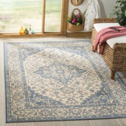 Tapis D'intérieur/extérieur Médaillon Tissé à La Puissance, Collection Maison De Plage, BHS137, En Crème & Bleu, 79 X 152 Cm Par SAFAVIEH 11 Tapis D'intérieur/extérieur Médaillon Tissé à La Puissance, Collection Maison De Plage, BHS137, En Crème & Bleu, 79 X 152 Cm Par SAFAVIEH -ATMOSPHERA || VIDAXL || Safavieh Soldes 54894674 5