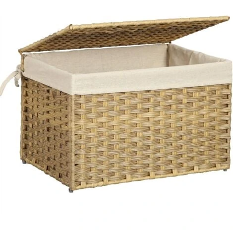 Songmics Boîte De Rangement Rotin, Bac De Rangement, Panier à Linge 65 L, Corbeille Décorative, Coffre De Rangement, Avec Poignées, Doublure, Couvercle, Pour Chambre, Buanderie, Couleur Boisée RST56NL 3 Songmics Boîte De Rangement Rotin, Bac De Rangement, Panier à Linge 65 L, Corbeille Décorative, Coffre De Rangement, Avec Poignées, Doublure, Couvercle, Pour Chambre, Buanderie, Couleur Boisée RST56NL