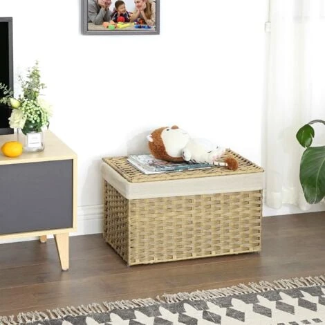 Songmics Boîte De Rangement Rotin, Bac De Rangement, Panier à Linge 65 L, Corbeille Décorative, Coffre De Rangement, Avec Poignées, Doublure, Couvercle, Pour Chambre, Buanderie, Couleur Boisée RST56NL 4 Songmics Boîte De Rangement Rotin, Bac De Rangement, Panier à Linge 65 L, Corbeille Décorative, Coffre De Rangement, Avec Poignées, Doublure, Couvercle, Pour Chambre, Buanderie, Couleur Boisée RST56NL – Image 2