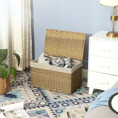 Songmics Boîte De Rangement Rotin, Bac De Rangement, Panier à Linge 65 L, Corbeille Décorative, Coffre De Rangement, Avec Poignées, Doublure, Couvercle, Pour Chambre, Buanderie, Couleur Boisée RST56NL 5 Songmics Boîte De Rangement Rotin, Bac De Rangement, Panier à Linge 65 L, Corbeille Décorative, Coffre De Rangement, Avec Poignées, Doublure, Couvercle, Pour Chambre, Buanderie, Couleur Boisée RST56NL – Image 3